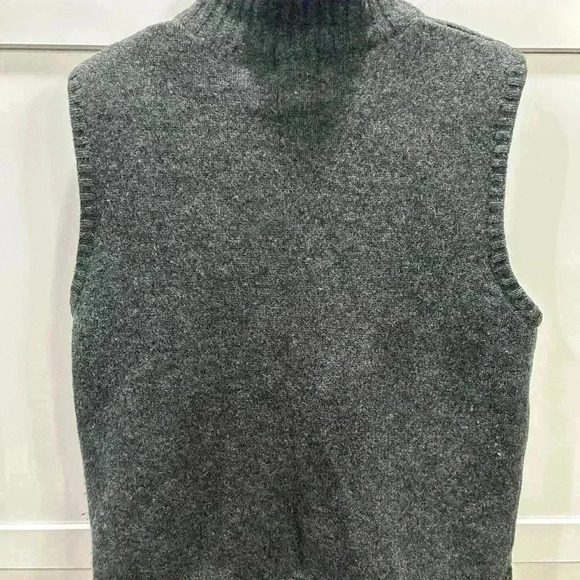 LL Bean Sweater Vest Mens Medium Grey 100% Lambs’ Wool Full Zip Fleece Lined - Picture 3 of 7